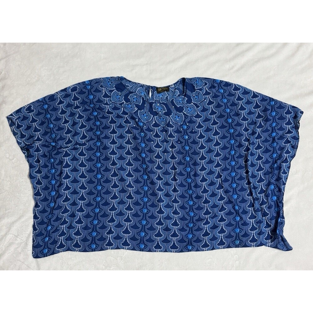 Bob Mackie Wearable Art Blue Sheer Embellished Blouse Women Size 3X Abstract